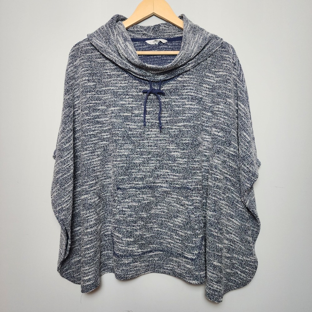 Bluenotes Space Dye Knit Cowl Neck Poncho Navy Blue White Size One Size